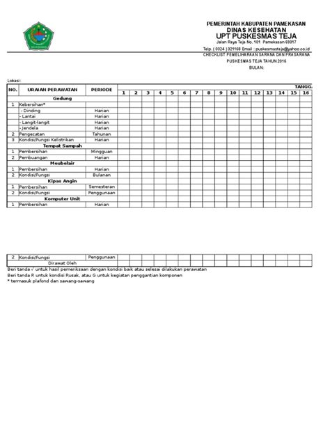 Checklist Pemeliharaan Sarana Dan Prasarana Riset