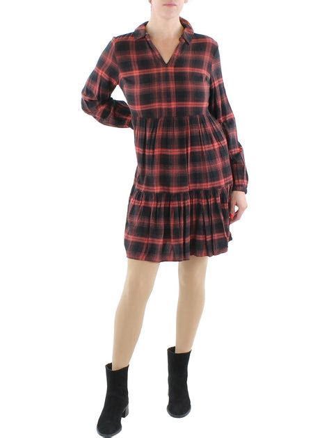 Beach Lunch Lounge Womens Plaid Mini Shirtdress Shop Premium Outlets