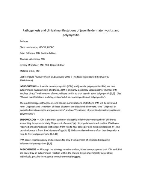 Pathogenesis And Clinical Manifestations Of Juvenile Dermatomyositis