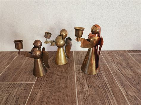 Vintage Brass And Copper Angel Candle Holders Christmas Etsy