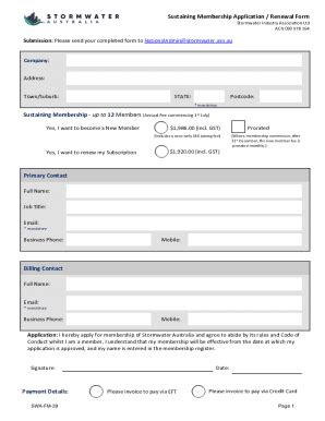 Fillable Online Sustaining Membership Application Renewal Form Fax