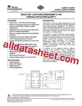 BQ24010DRCR Datasheet PDF Texas Instruments