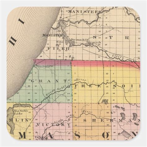 Map Of Mason County Michigan Square Sticker Au