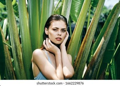 Beautiful Woman Naked Shoulders Green Leaves Stock Photo 1662229876