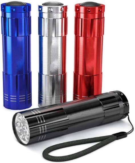 Pack Of 4 Super Bright 9 Led Mini Aluminum Flashlight With Lanyard