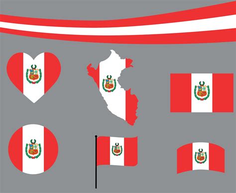 Peru Flag Map Ribbon And Heart Icons Vector Illustration Abstract