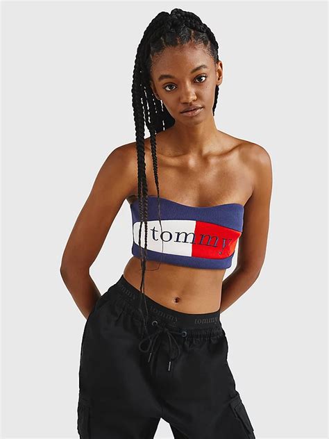 Ribbed Bandeau Crop Top Blue Tommy Hilfiger