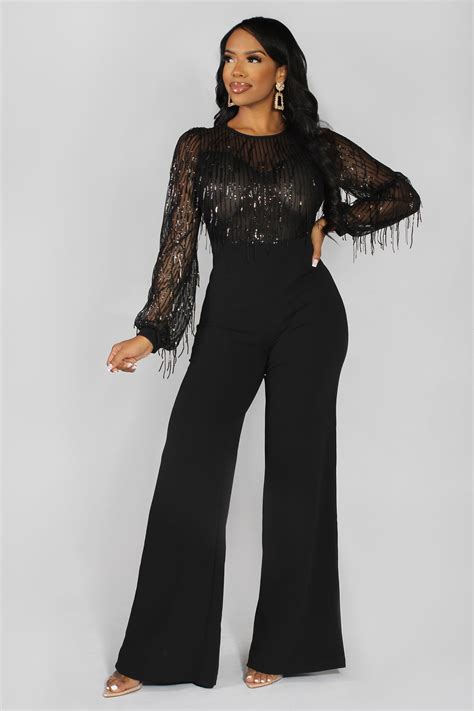 Chelby Sequin Fringe Jumpsuit Robe Soirée