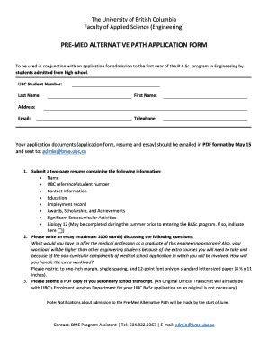 Fillable Online Bme Ubc Pre Med Alternative Path Application Form