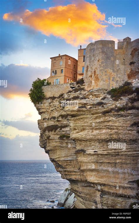 Bonifacio At Sunset Time The Limestone Cliff Corsica Island France