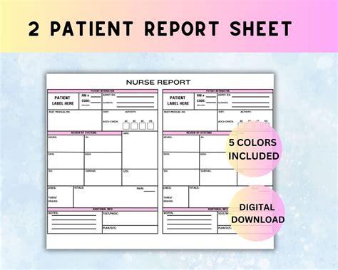 Nurse Report Sheet ICU Report Sheet Nurse Brain Sheet Medsurg RN