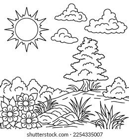 Design Nature Landscape Outline Coloring Page Stock Vector (Royalty Free) 2254713079 | Shutterstock