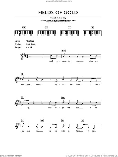 Fields Of Gold Sheet Music Intermediate Version 2 For Piano Solo Chords Lyrics Melody