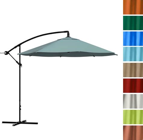 Pure Garden Offset Patio Umbrella 10 Ft Cantilever Hanging Outdoor Shade Easy Crank And Base