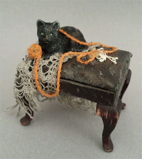 Ooak 1 12 Scale Dollhouse Miniature Spooky Halloween Cat With Bones