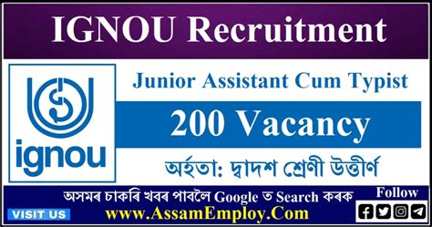 IGNOU Recruitment 2023 200 Junior Assistant Cum Typist Vacancy