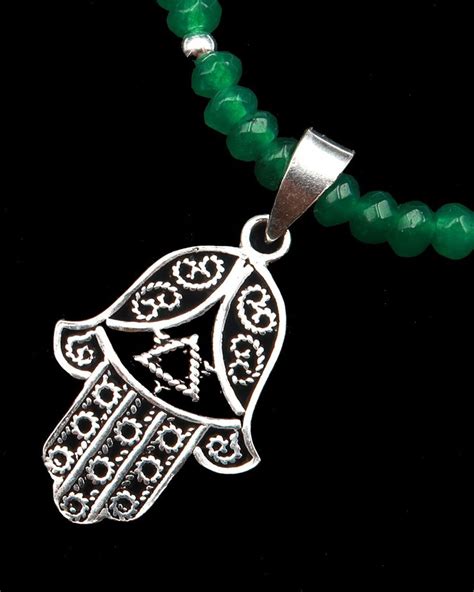 Collier De Perles D Meraude Et Argent Orn D Un M Daillon Khamsa En