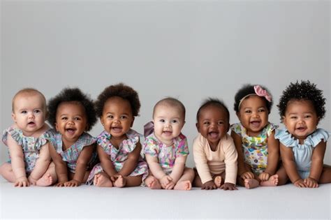 Premium Photo Row Of Six Multi Ethnic Babies Smiling In Studio Row Of