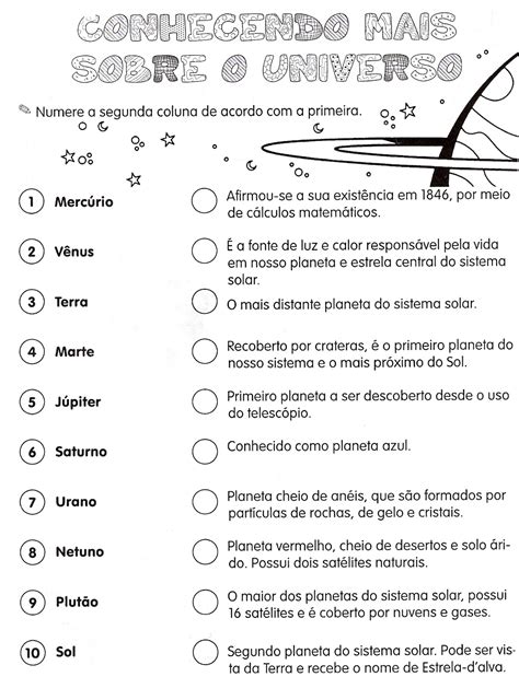 Escola Saber Atividades Para Imprimir Sobre O Universo