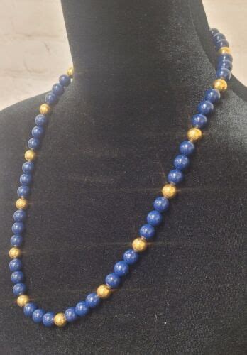 Vintage Napier Signed Navy Blue And Yellow Gold Tone Beaded Necklace Ebay