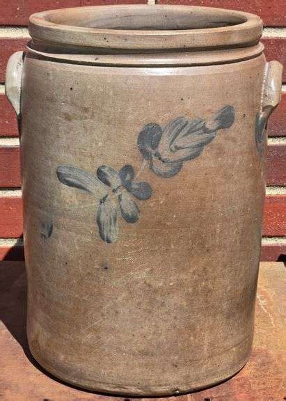 Antique 3 Gallon Blue Saltglaze Decorated Crock Trice Auctions