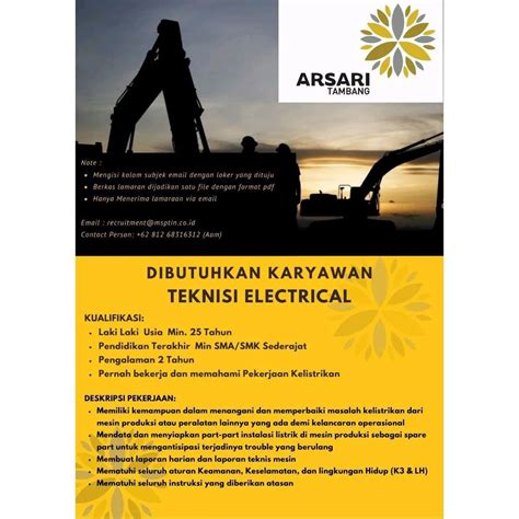 Lowongan Kerja Teknisi Electrical Di Arsari Tambang Maret 2023 TAMBNAS