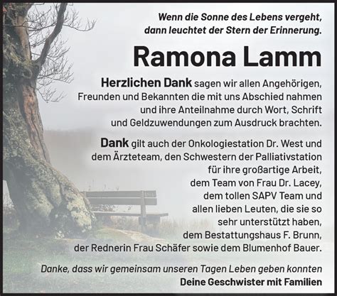 Traueranzeigen von Ramona Lamm Märkische Onlinezeitung Trauerportal