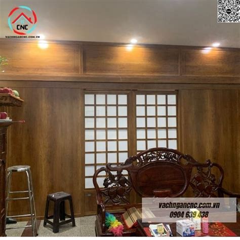 Vách Ngăn Cửa Lùa Gỗ Cnc Ngăn Phòng Khách Phòng Ngủ Vách Ngăn Cnc