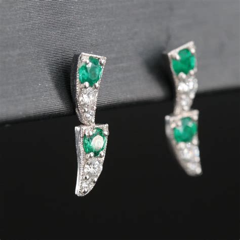 Platinum Emerald and Diamond Earrings | EBTH