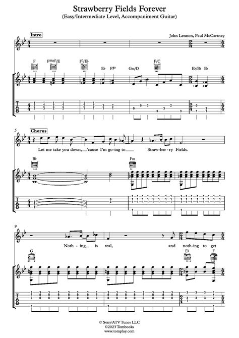 Strawberry Fields Forever Easy Intermediate Level Accompaniment Guitar The Beatles Guitar