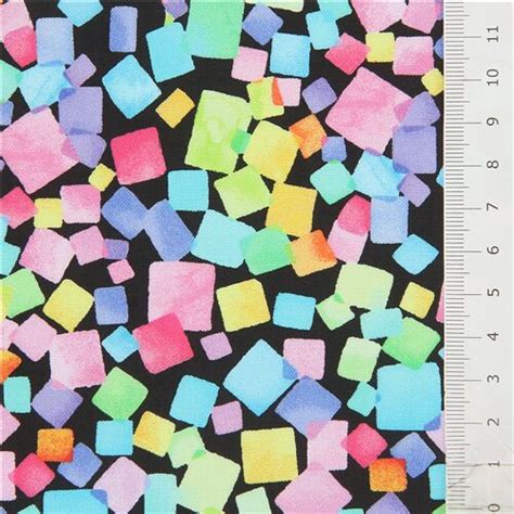 Timeless Treasures Black Fabric With Colorful Squares ModeS4u