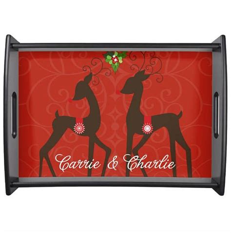 Personalized Serving Tray Christmas Reindeer Decor Wood Tray