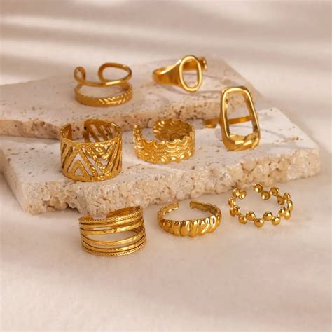 Женское кольцо из нержавеющей стали, с геометрическим узором | AliExpress