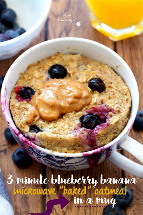 Blueberry Banana Microwave Baked Oatmeal in a Mug - Kim's Cravings