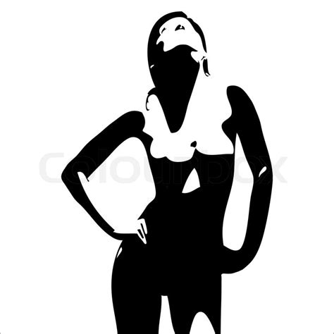 Silhouette Of A Standing Naked Figure Of Woman Looking Upwards Stock