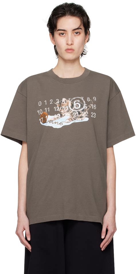 Mm6 Maison Margiela Brown Cat And Wool T Shirt Mm6 Maison Margiela