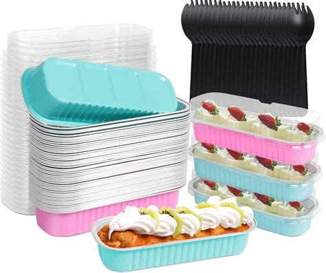 50pack Disposable Mini Loaf Pans With Lids And Spoons 68oz Rectangle