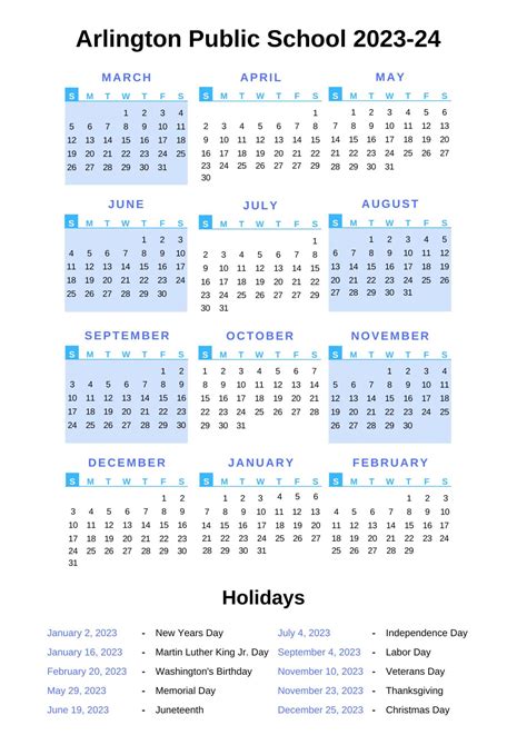 Arlington Public Schools Calendar [APS] 2023-24 with Holidays