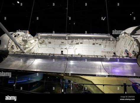 cargo bay open on the space shuttle atlantis on display in the kennedy space center florida usa ...