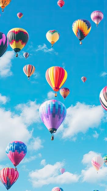 Premium Photo Vibrant Hot Air Balloons Floating In A Clear Blue Sky