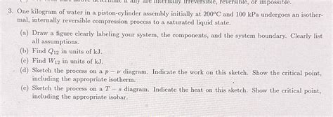 Solved One Kilogram Of Water In A Piston Cylinder Assembly Chegg