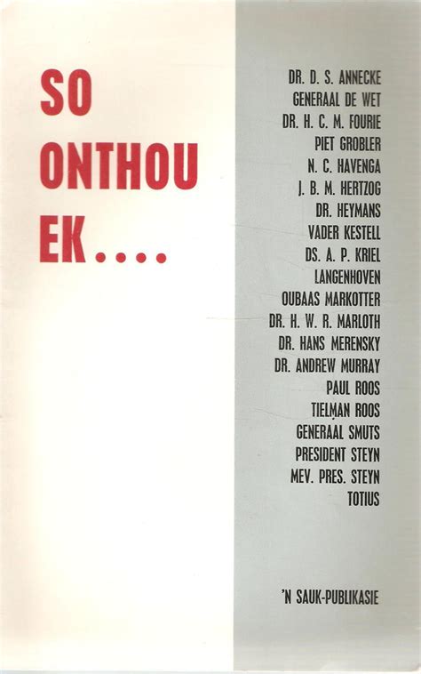 So Onthou Ek Near Fine Soft Cover 1961 Snookerybooks