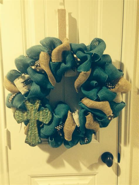 Turquoise Easter Cross Wreath Cross Wreath Burlap Wreath Easter Cross