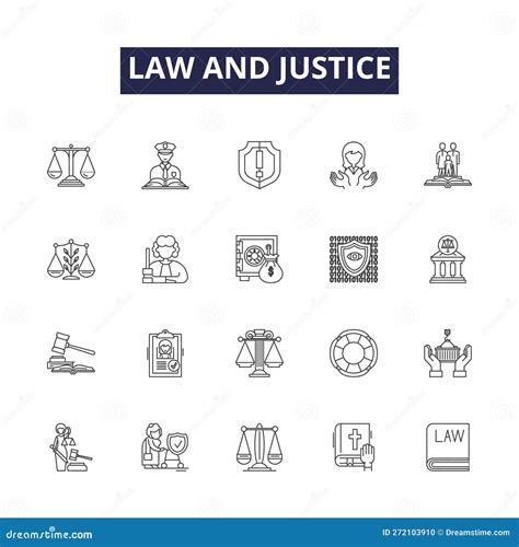 Law And Justice Line Vector Icons And Signs Justice Trials Courts