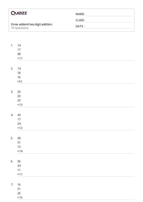 50 Three Digit Addition Worksheets For 2nd Class On Quizizz Free