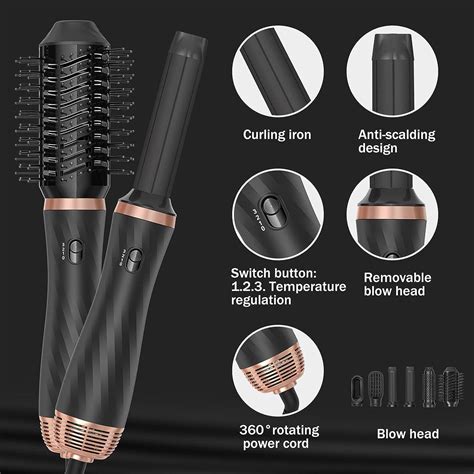 UKLISS 6 In 1 Hot Air Brush Hair Dryer Set Negative Ionic Detachable Styling Tool For Curling