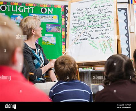 Teacher Giving Classroom Presentation To Students Stock Photo Alamy