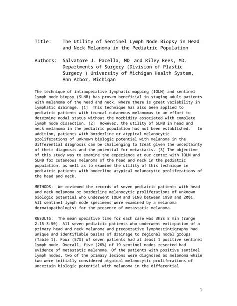 Doc Head Neck Melanoma And Sentinel Lymph Node Web Viewtable I