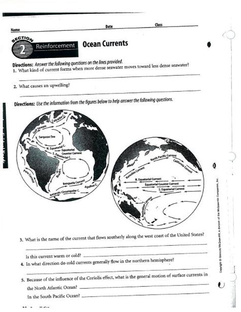 Ocean Currents Homework Sheetpdf Lurgio Pod 8 North Worksheets Library