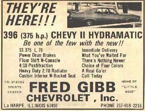 Fred Gibb Nova Ad Chevrolet Chevrolet Nova Vintage Ads